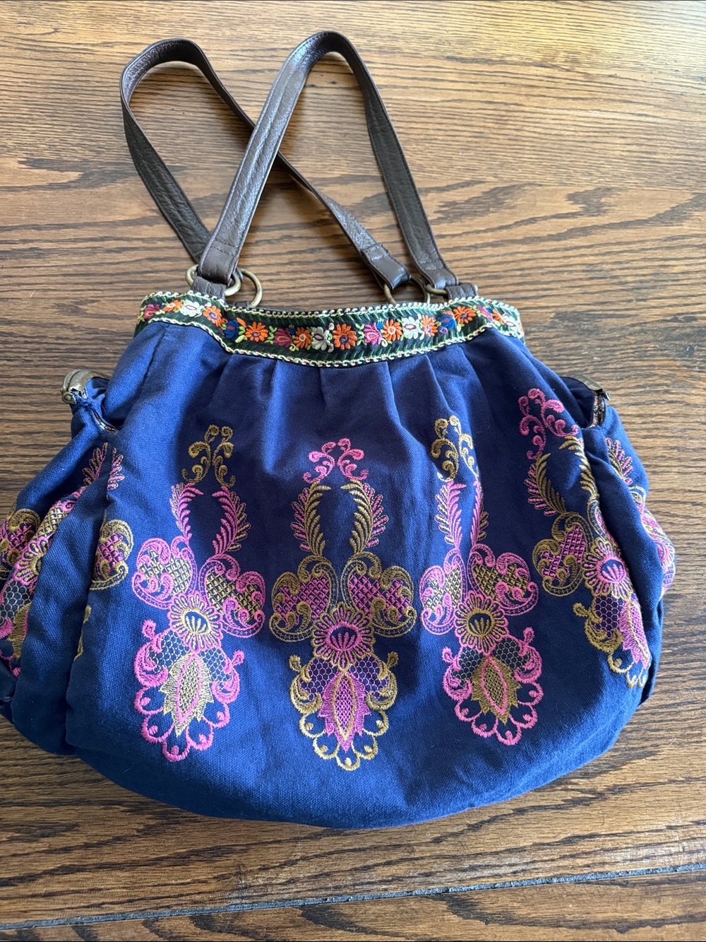 Jasper & Jeera Boho Embroidered Canvas Tote Kiss Lock Bag Folk Maximalist